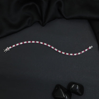 Rhodium Bracelet with Alternating Square Links and Connector Clusters
