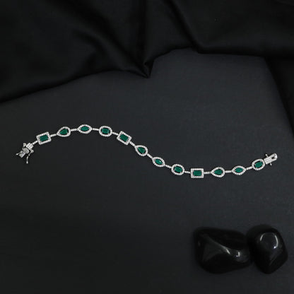 Geometric Link Rhodium Bracelet with Alternating Navette Design