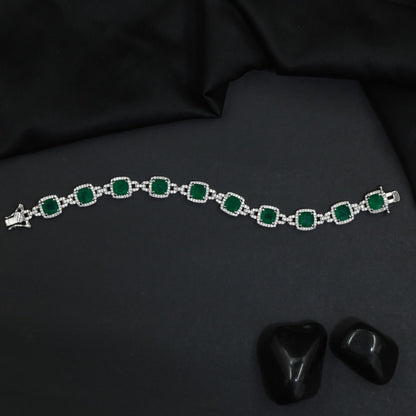 Rhodium Statement Bracelet Featuring Cushion Design and Linked Details