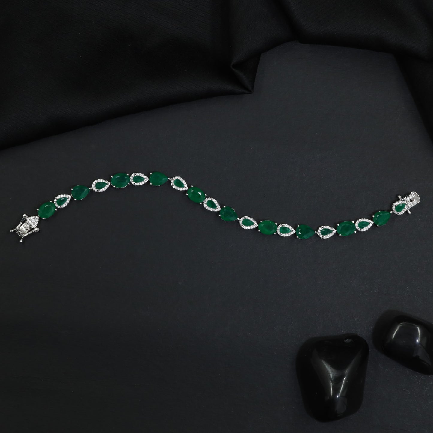 Rhodium Bracelet with Leaf Links and Navette Connectors