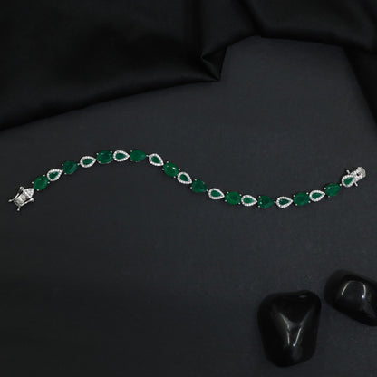 Rhodium Bracelet with Leaf Links and Navette Connectors