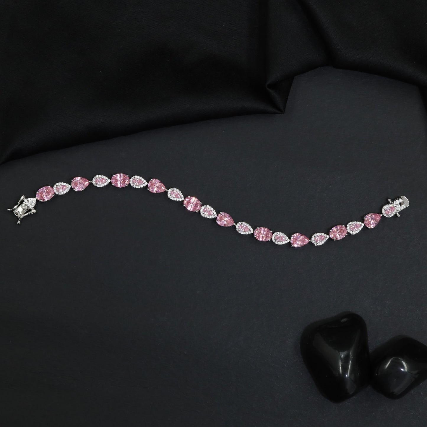 Rhodium Bracelet with Leaf Links and Navette Connectors