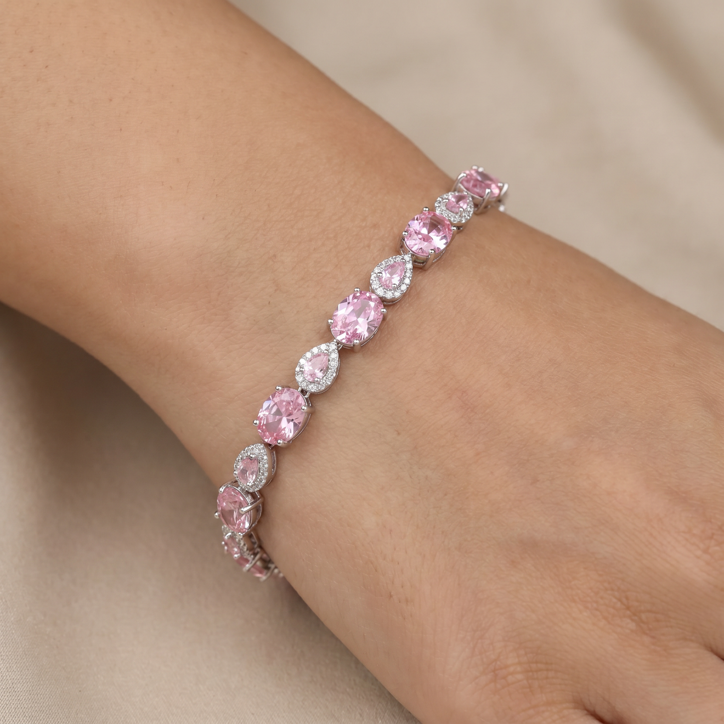 Rhodium Bracelet with Leaf Links and Navette Connectors