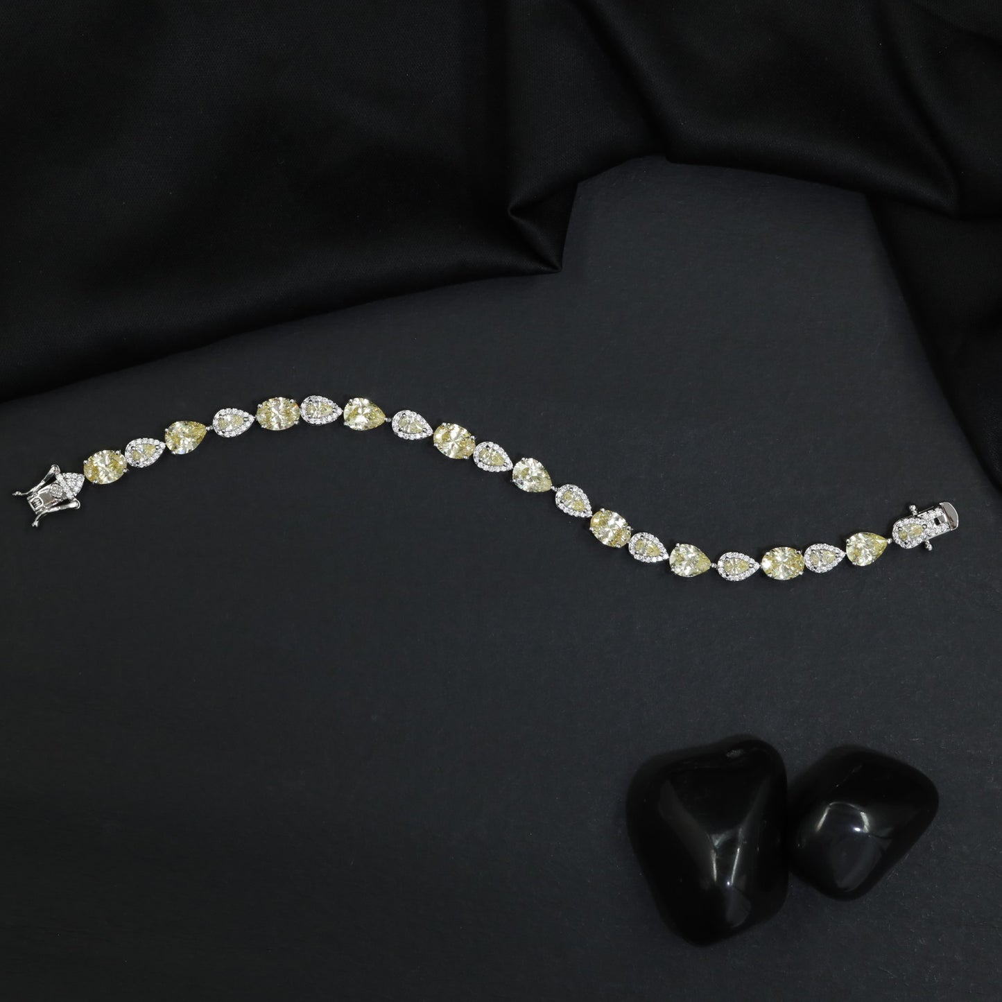 Rhodium Bracelet with Leaf Links and Navette Connectors