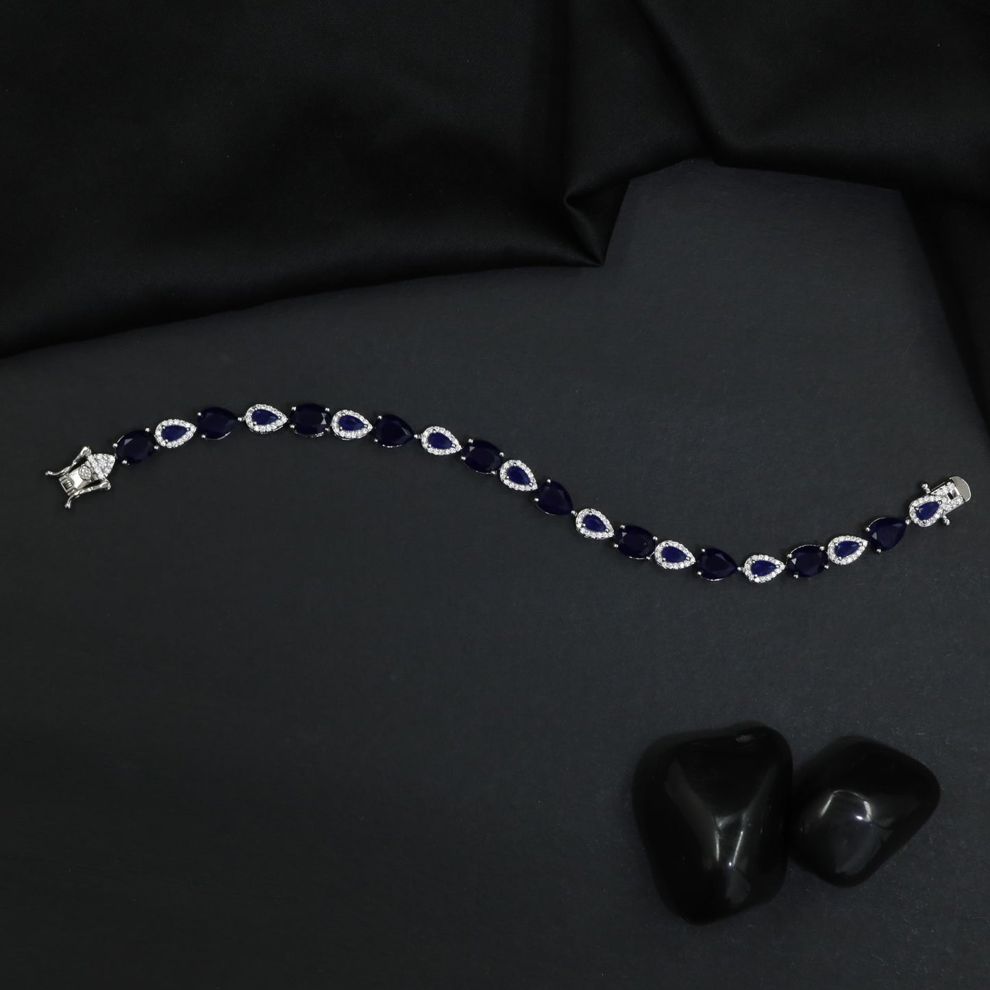 Rhodium Bracelet with Leaf Links and Navette Connectors