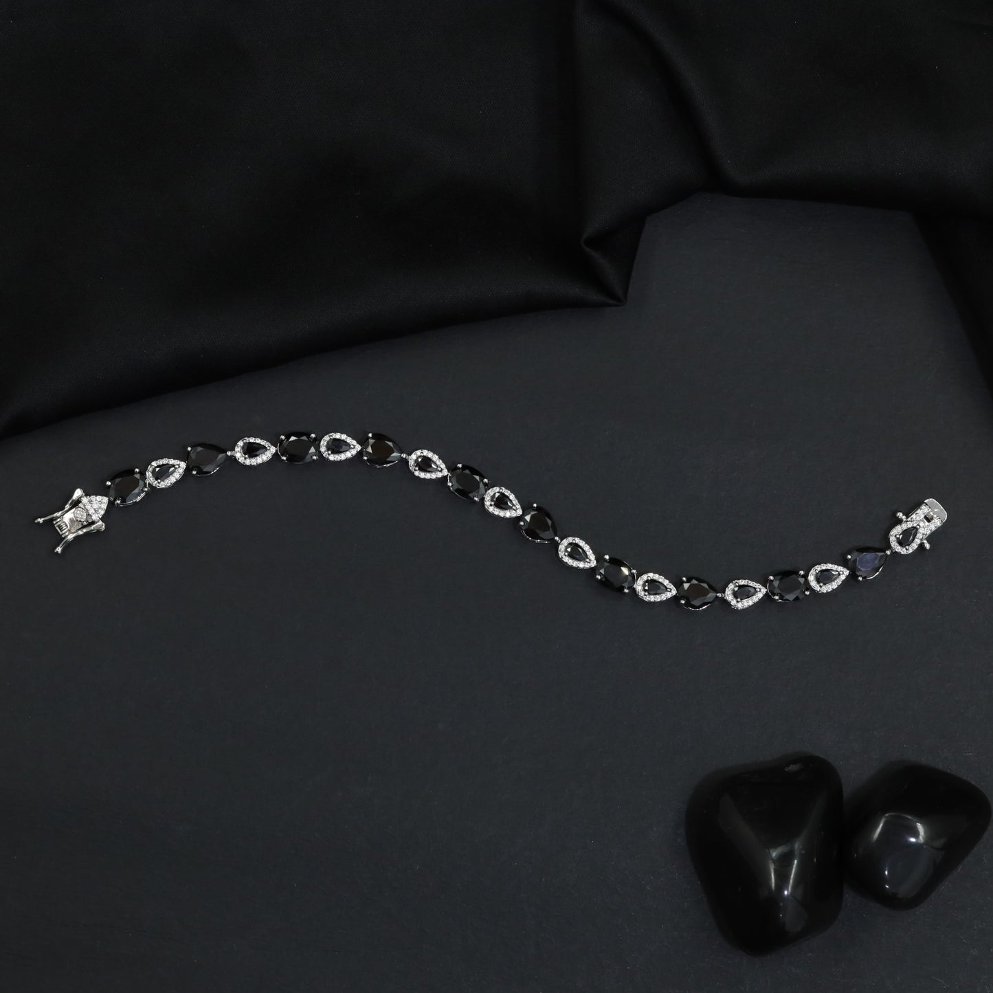 Rhodium Bracelet with Leaf Links and Navette Connectors