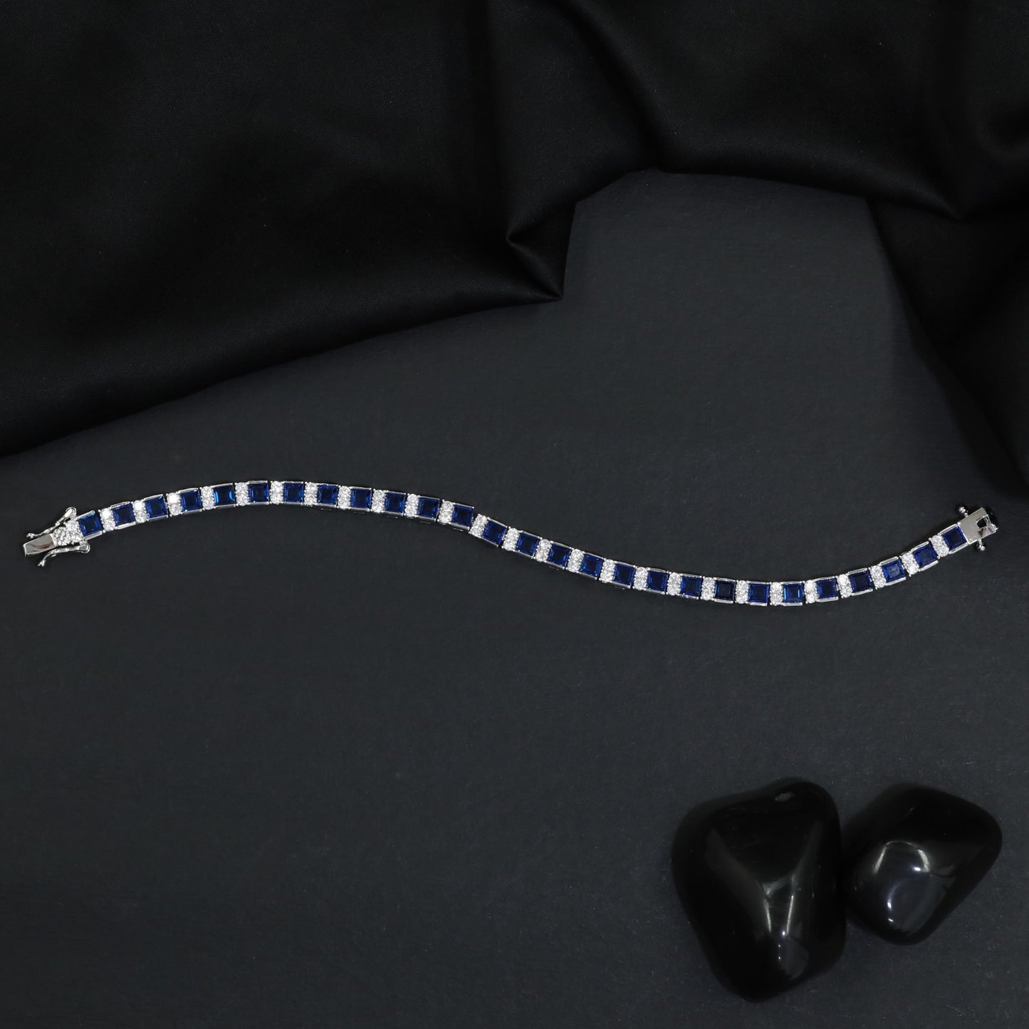 Square Link Rhodium Bracelet with Framed Detailing