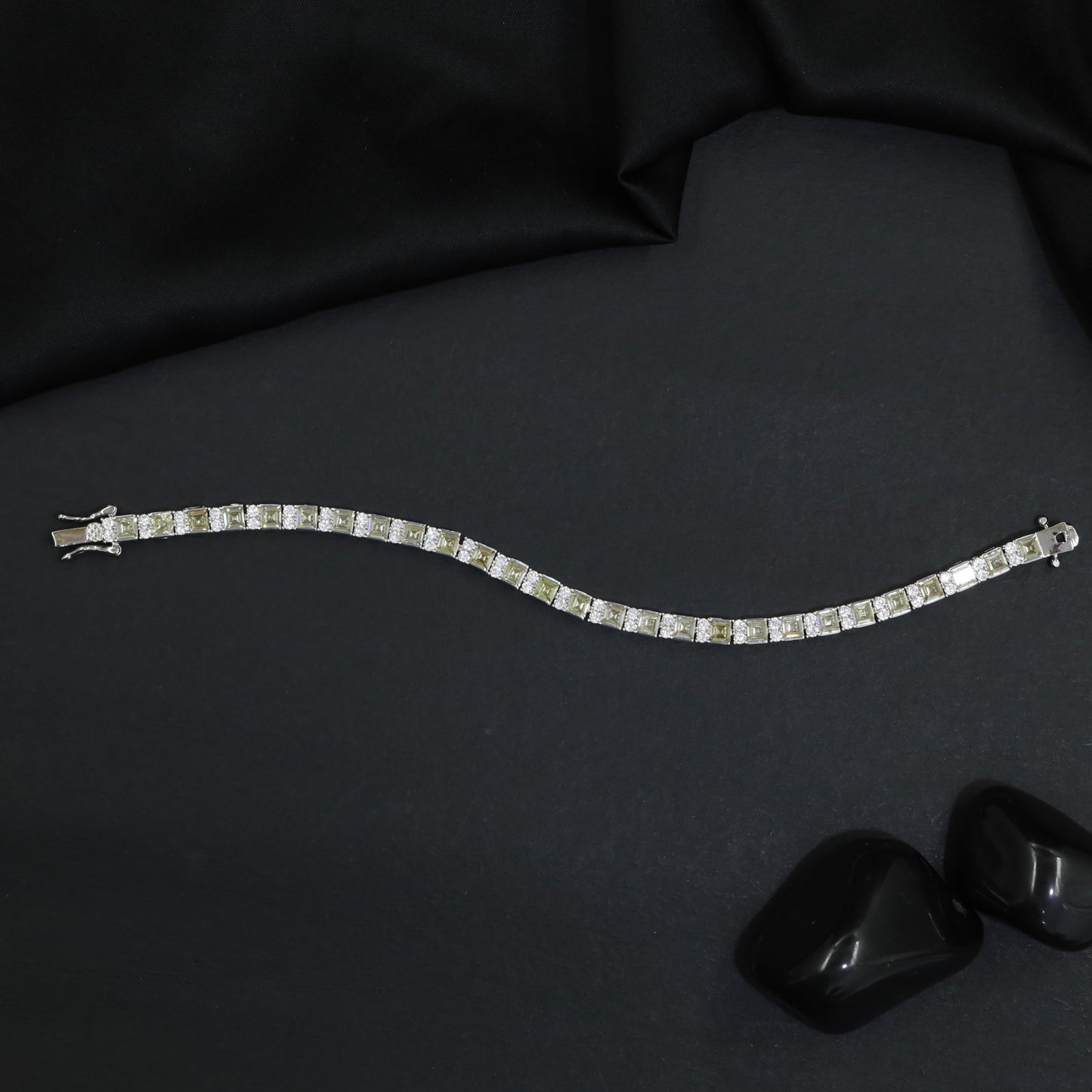 Square Link Rhodium Bracelet with Framed Detailing