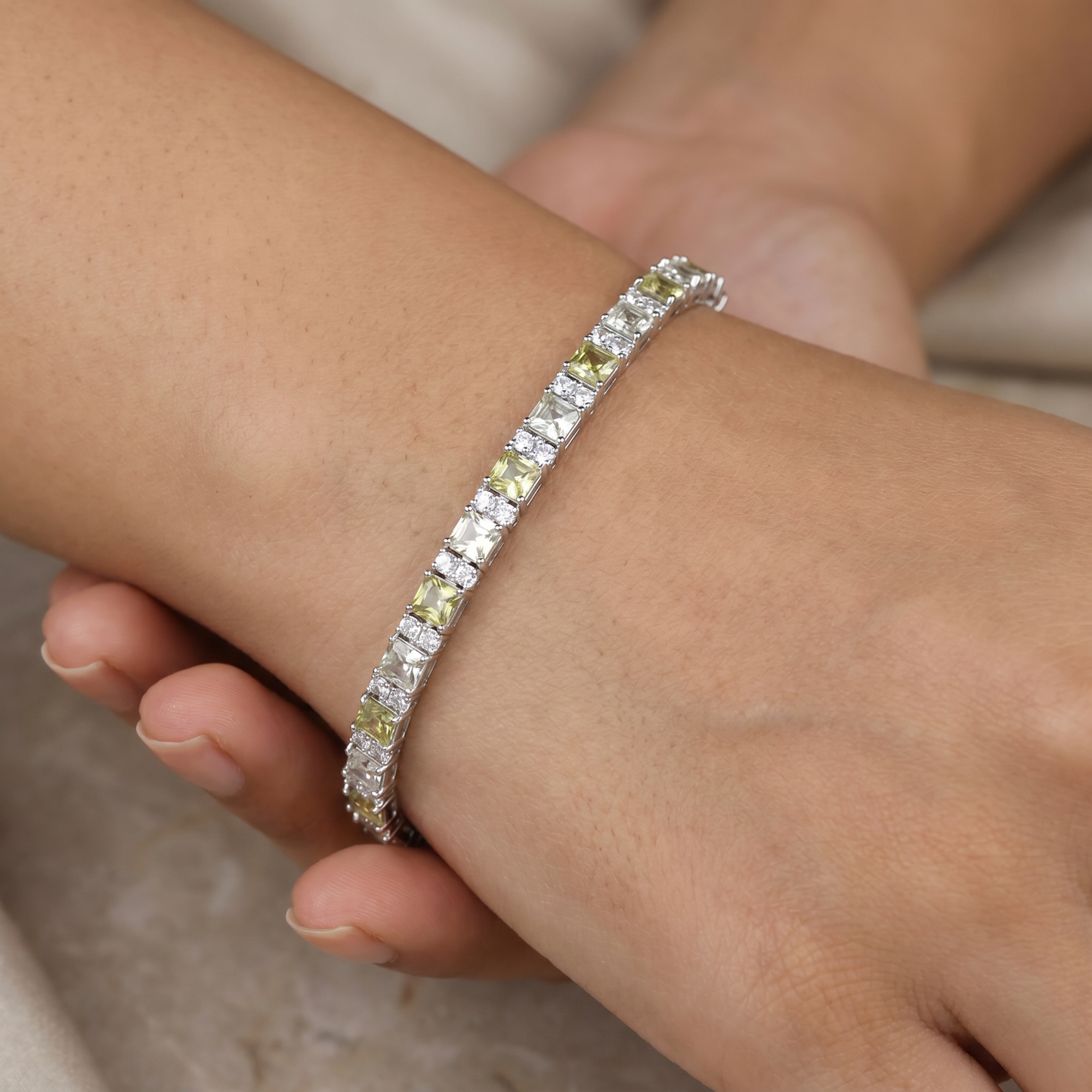 Square Link Rhodium Bracelet with Framed Detailing