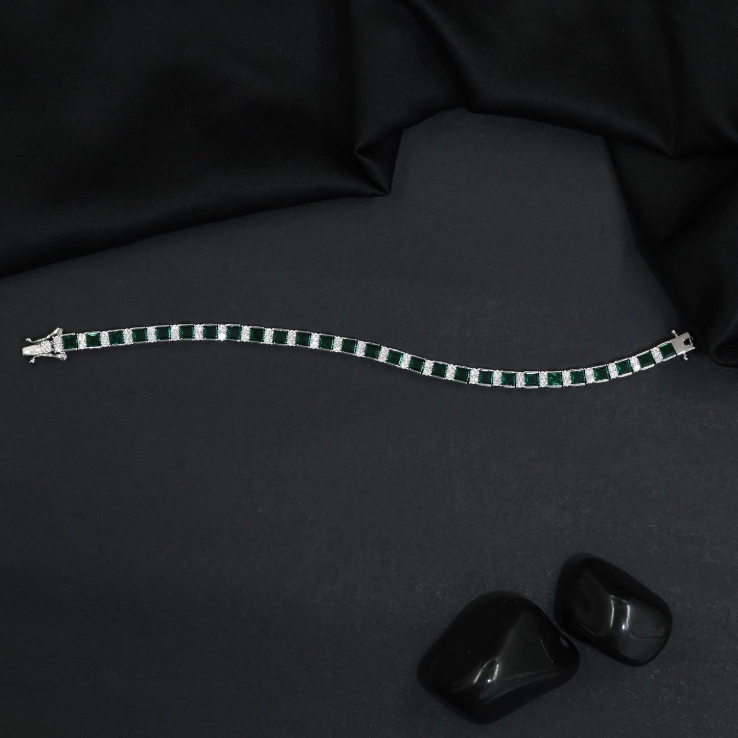 Square Link Rhodium Bracelet with Framed Detailing