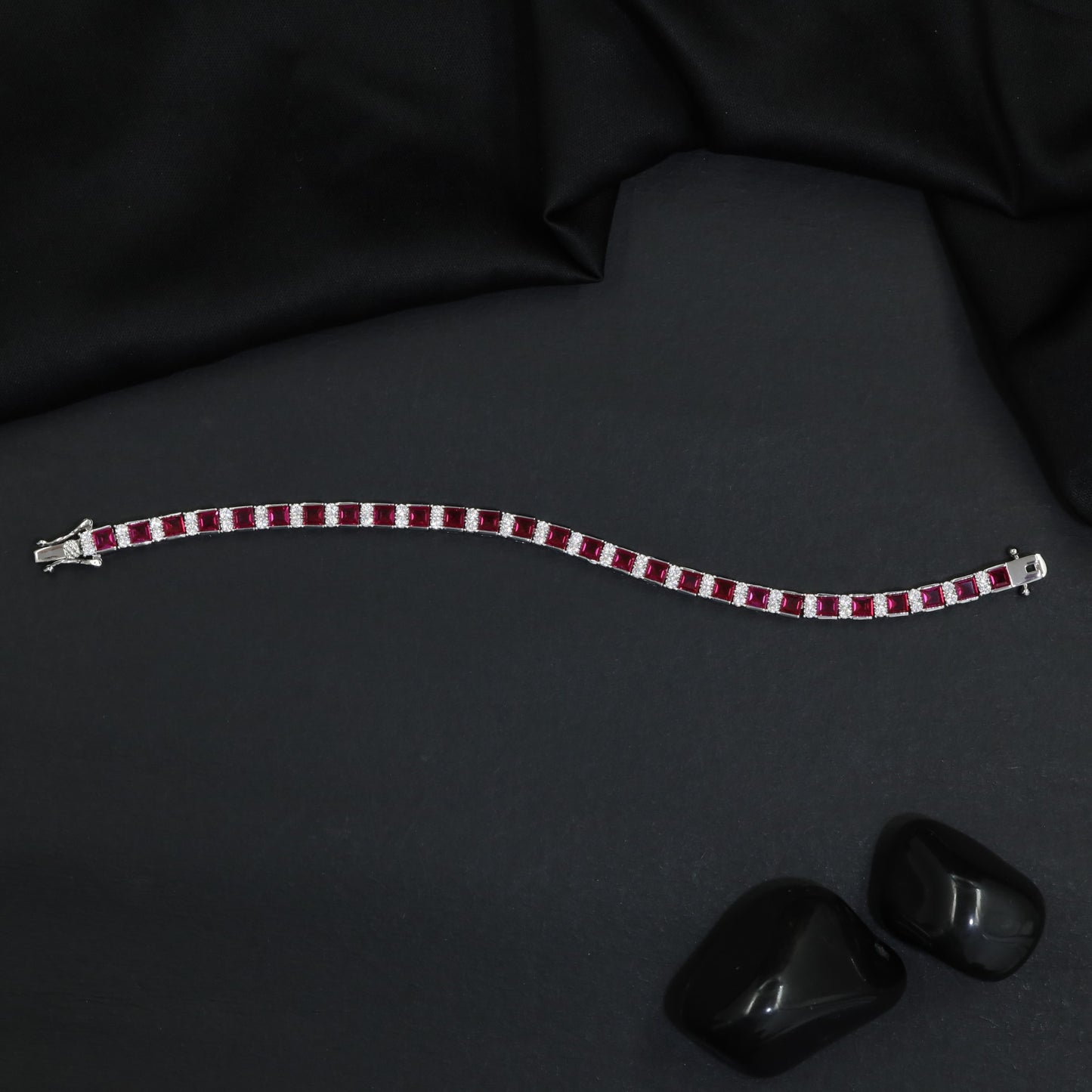 Square Link Rhodium Bracelet with Framed Detailing