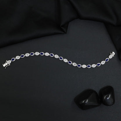 Rhodium Bracelet Featuring Alternating Navette and Leaf Elements