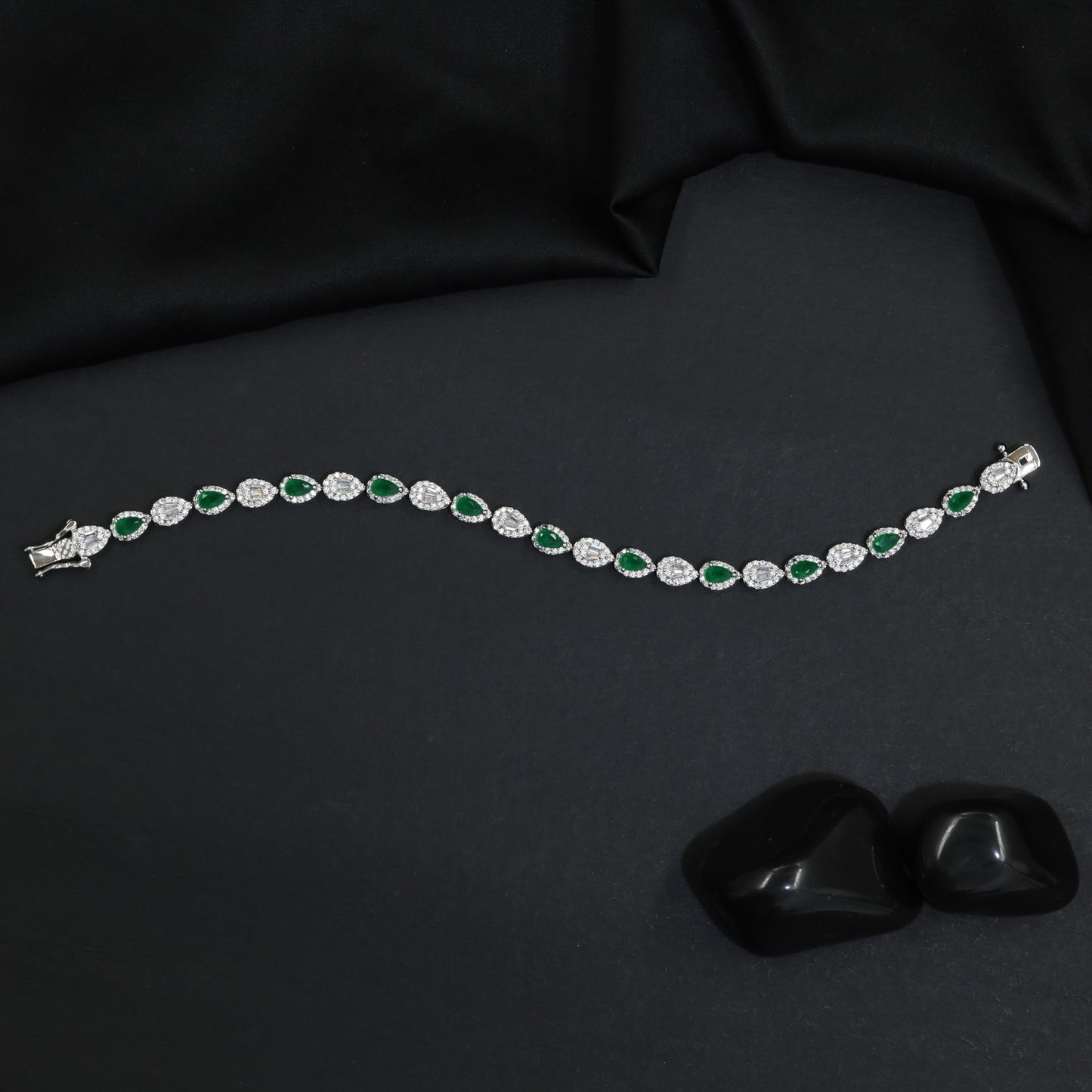 Rhodium Bracelet Featuring Alternating Navette and Leaf Elements