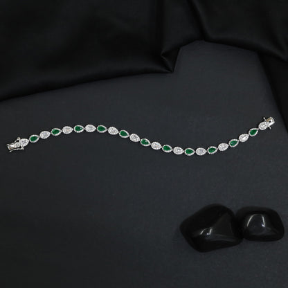 Rhodium Bracelet Featuring Alternating Navette and Leaf Elements