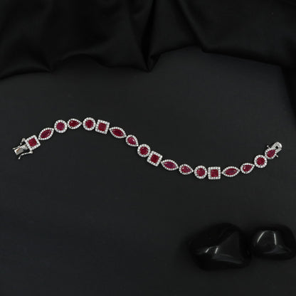 Rhodium Bracelet with Framed Navette Links and Square Stations