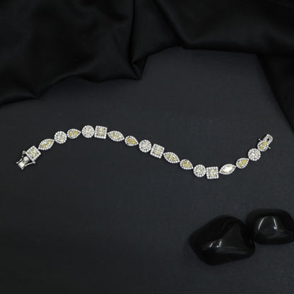 Rhodium Bracelet with Framed Navette Links and Square Stations