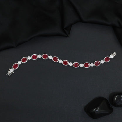 Rhodium Bracelet with Linked Oval Stations and Intricate Borders