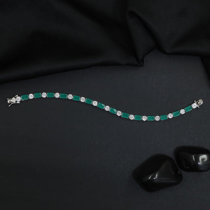 Rhodium Bracelet with Rectangular Elements and Round Connector Links