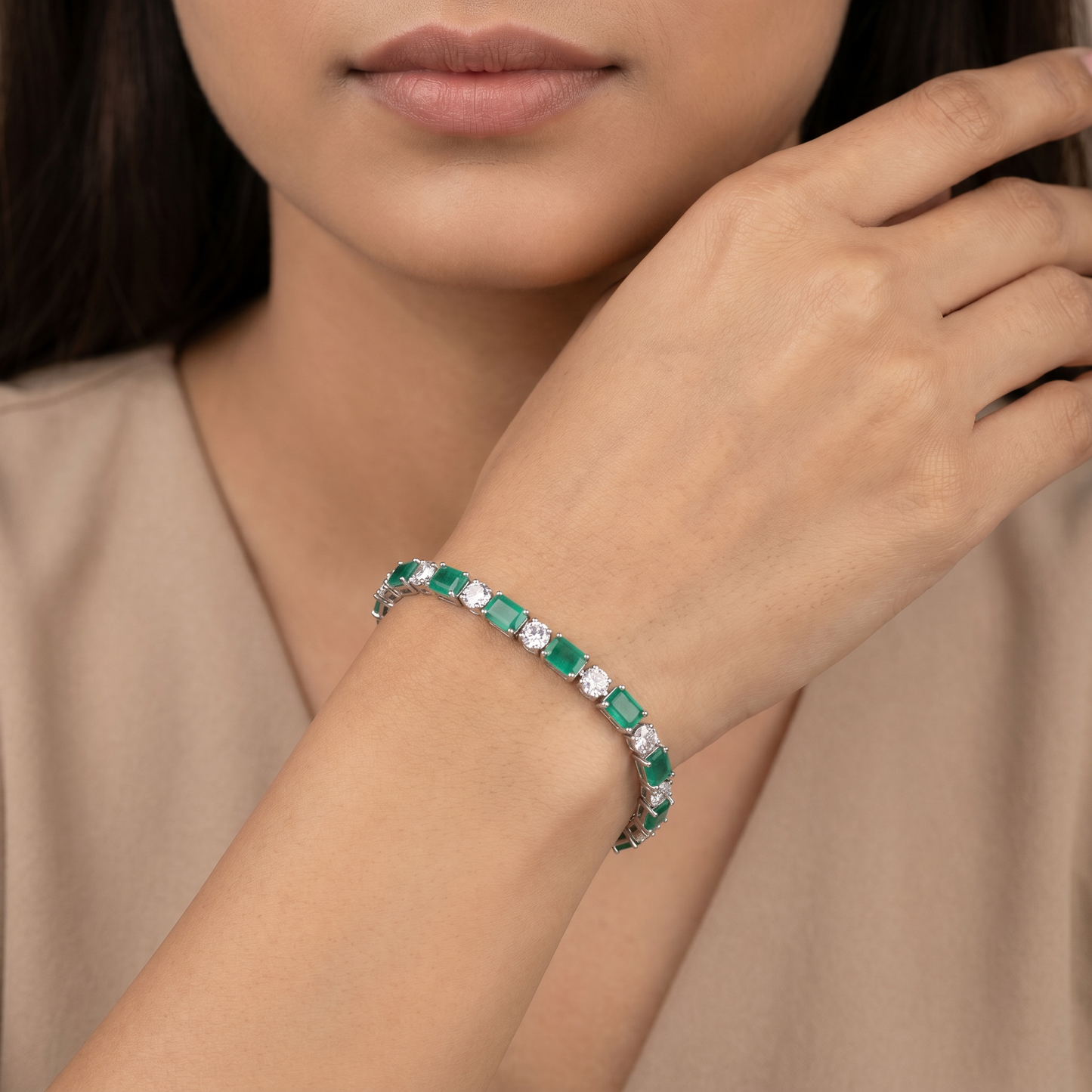 Rhodium Bracelet with Rectangular Elements and Round Connector Links