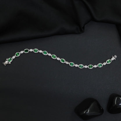Rhodium Statement Bracelet Featuring Oval and Marquise Motifs