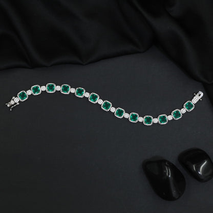 Rhodium Bracelet with Cushion Halo Stations and Cluster Connectors