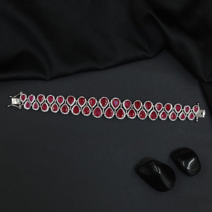 Rhodium Bracelet with Double Row Teardrop Halo Motifs