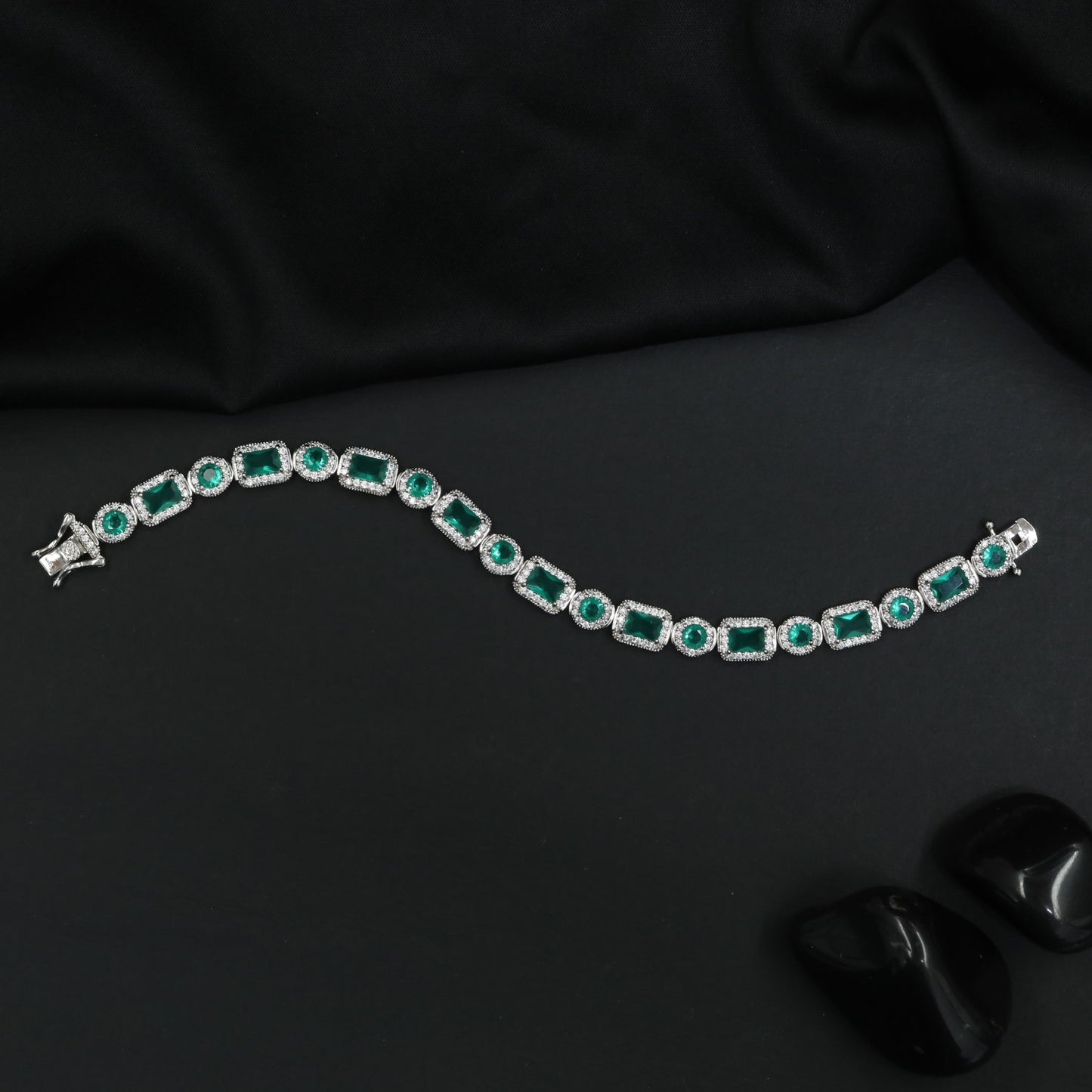 Rhodium Party Wear Bracelet with Alternating Rectangular Link Composition