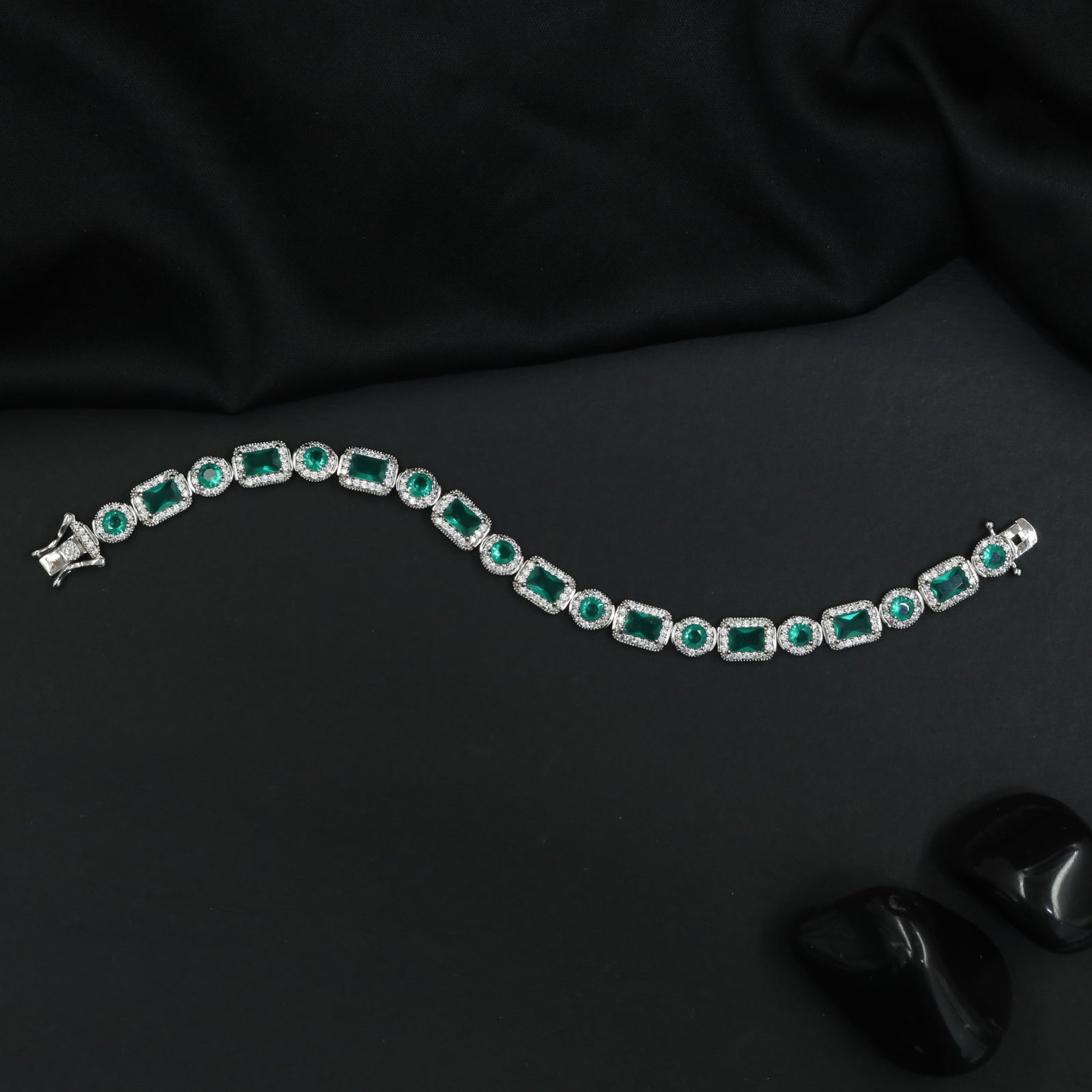 Rhodium Party Wear Bracelet with Alternating Rectangular Link Composition