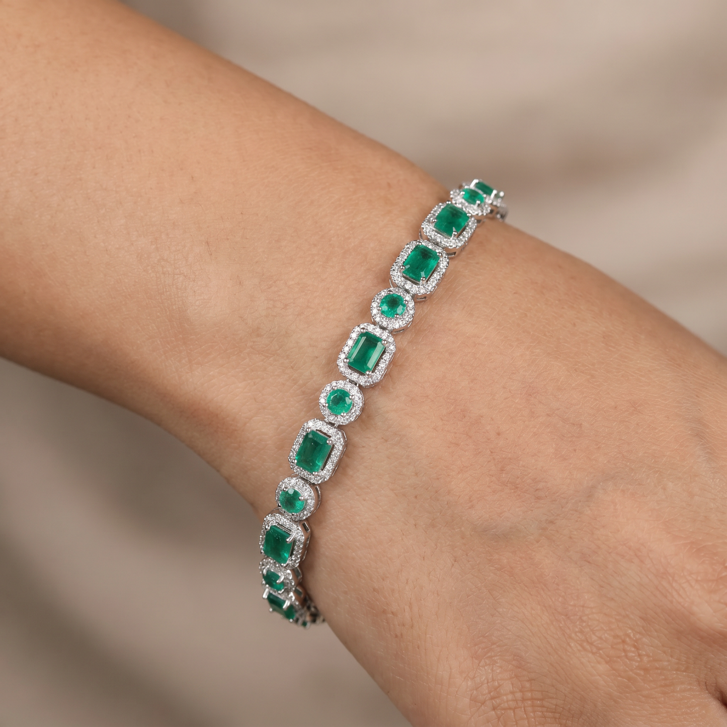 Rhodium Party Wear Bracelet with Alternating Rectangular Link Composition