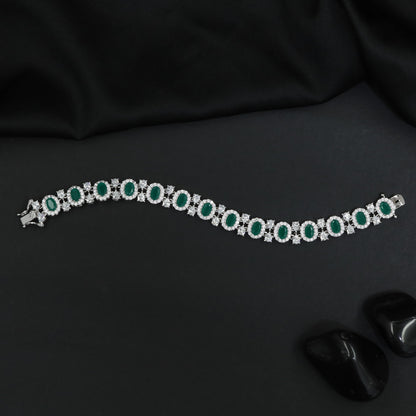 Rhodium Party Wear Bracelet with Oval Link and Floral Cluster Design