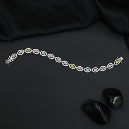 Crystal Oval Link Rhodium Bracelet with Multicolor Accents