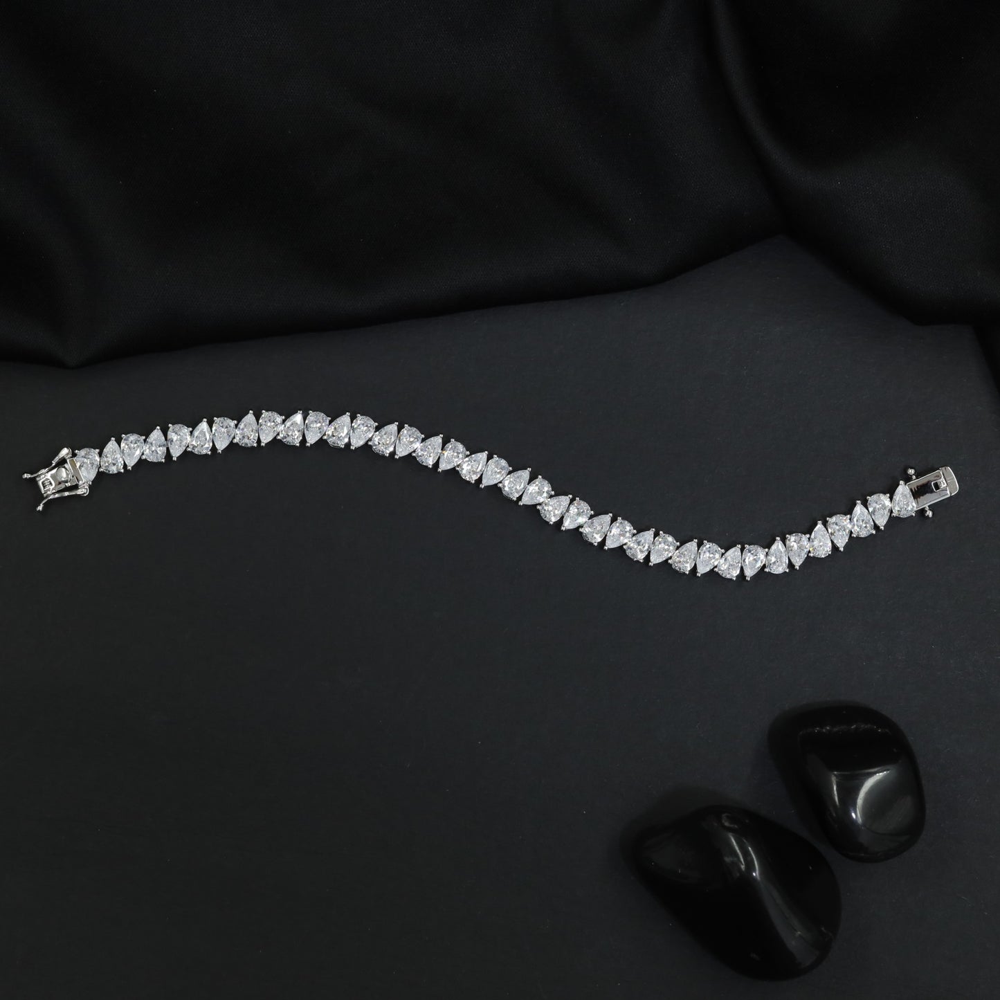 Statement Rhodium Bracelet with Marquise Crystal Arrangement