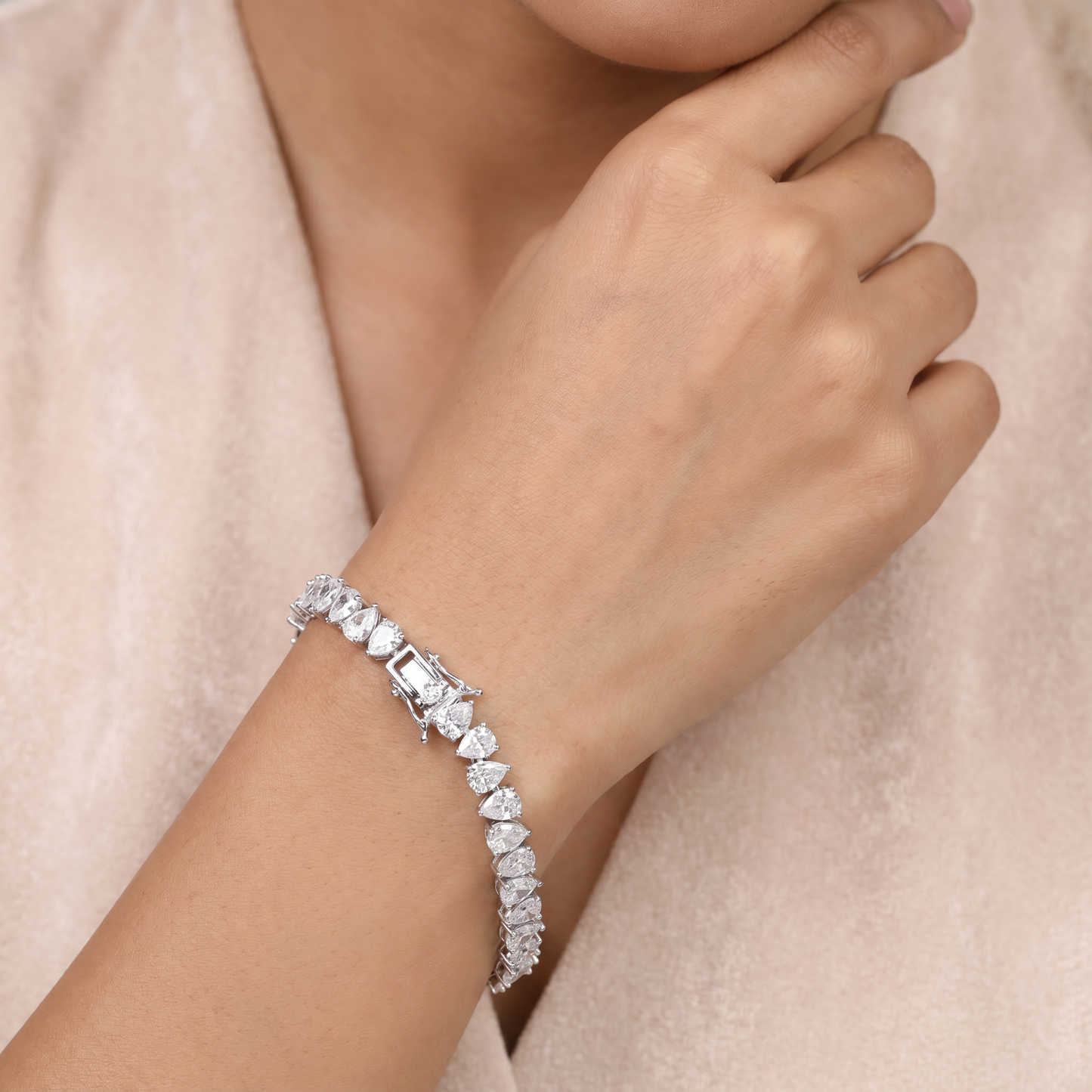 Statement Rhodium Bracelet with Marquise Crystal Arrangement