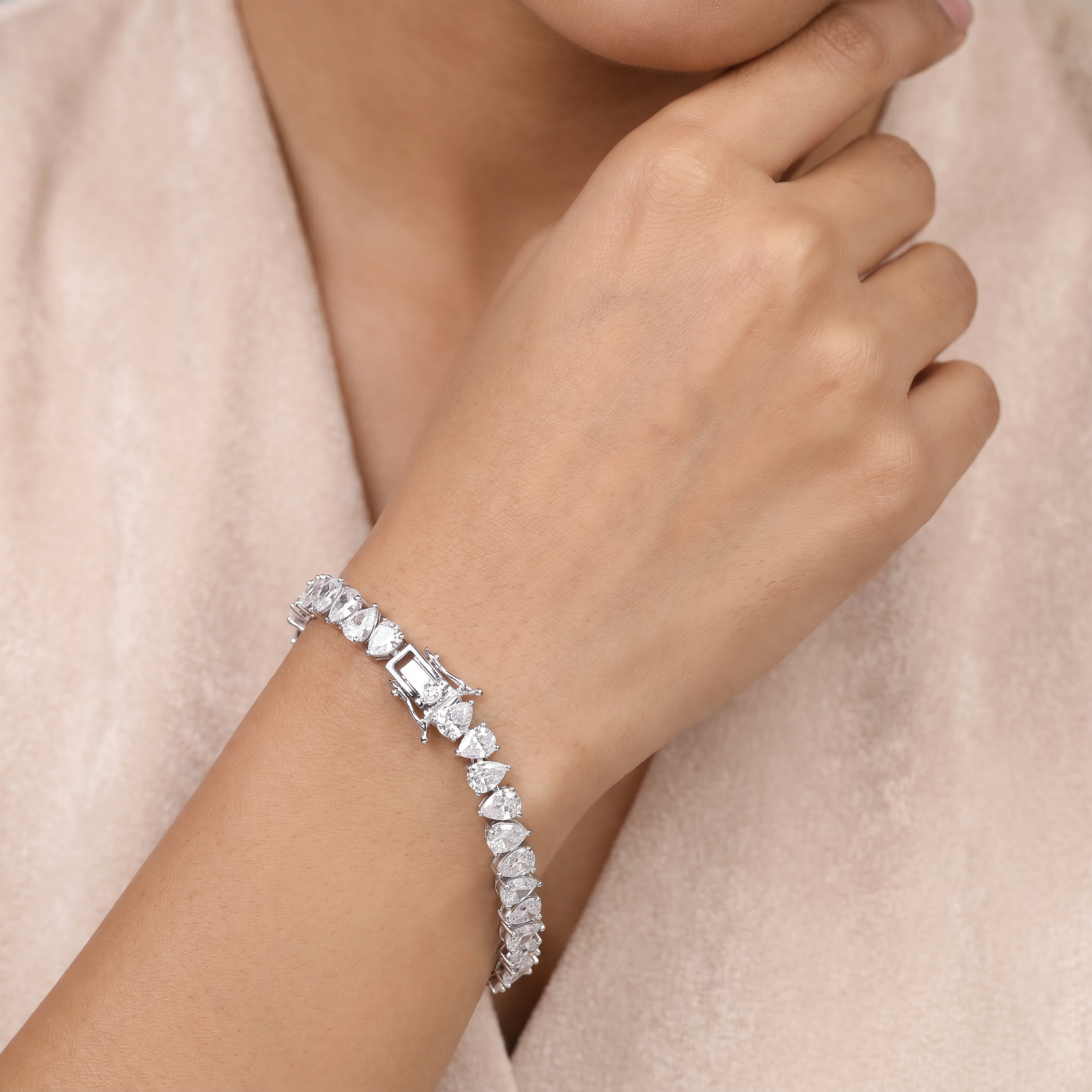 Statement Rhodium Bracelet with Marquise Crystal Arrangement