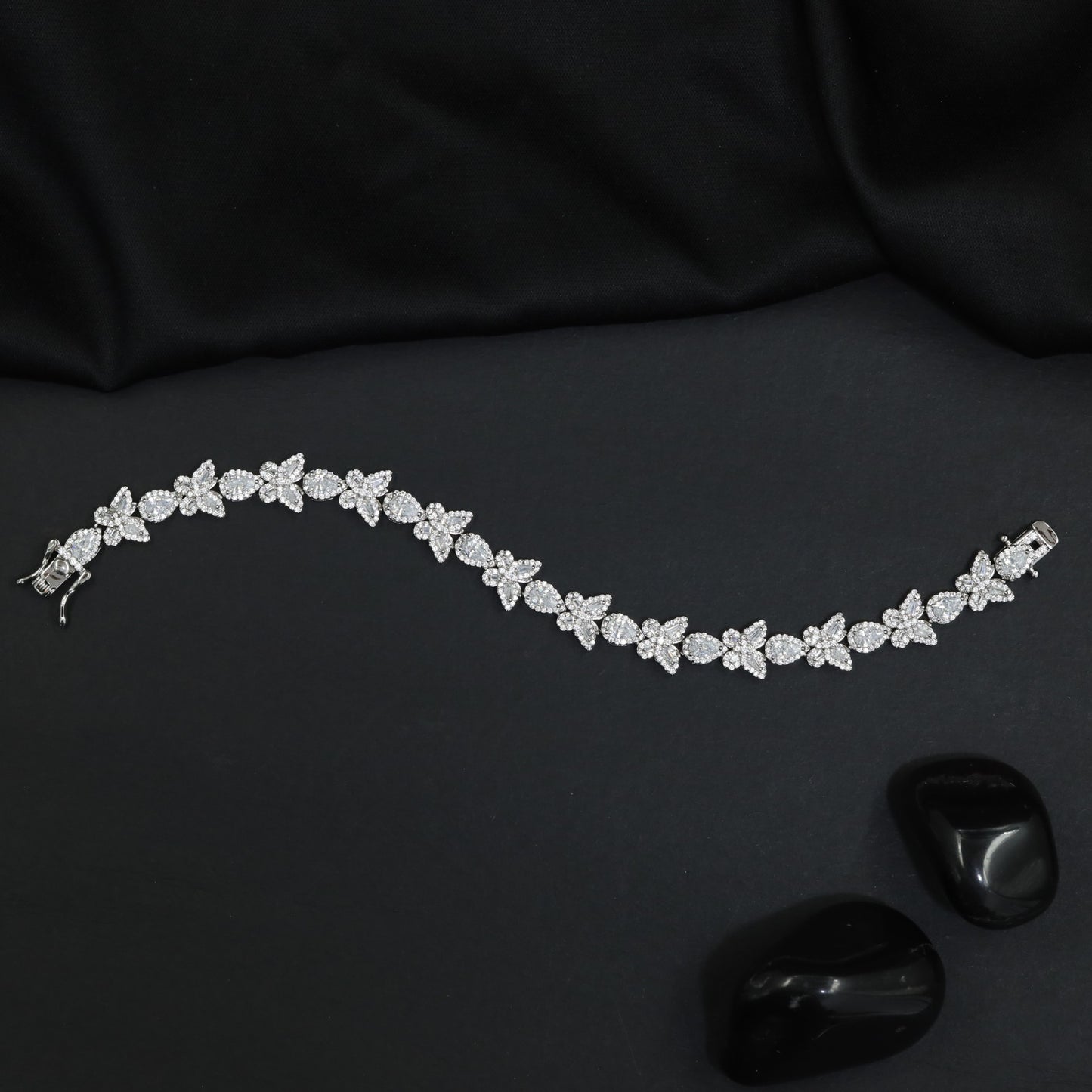 Rhodium Bracelet with Butterfly Crystal Link Design