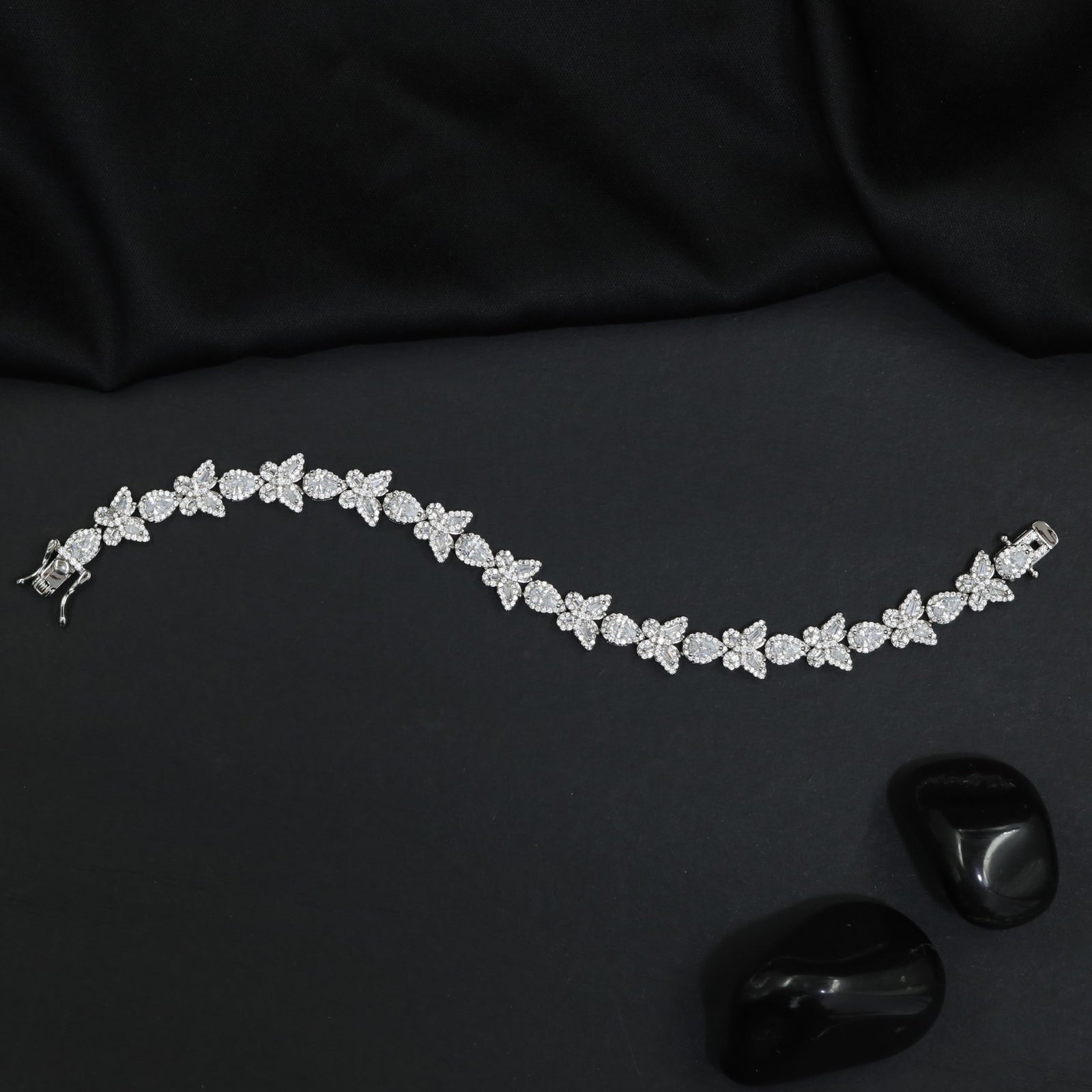 Rhodium Bracelet with Butterfly Crystal Link Design