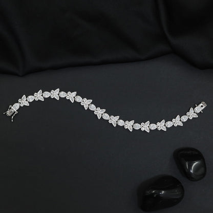 Rhodium Bracelet with Butterfly Crystal Link Design