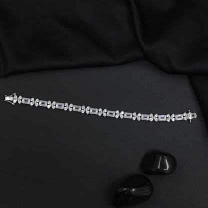 Rhodium Bracelet with Alternating Crystal Link Pattern
