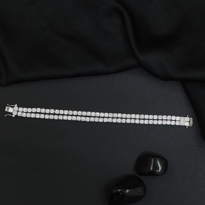 Sophisticated Rhodium & Gold Polish Bracelet with Twin Crystal Rows