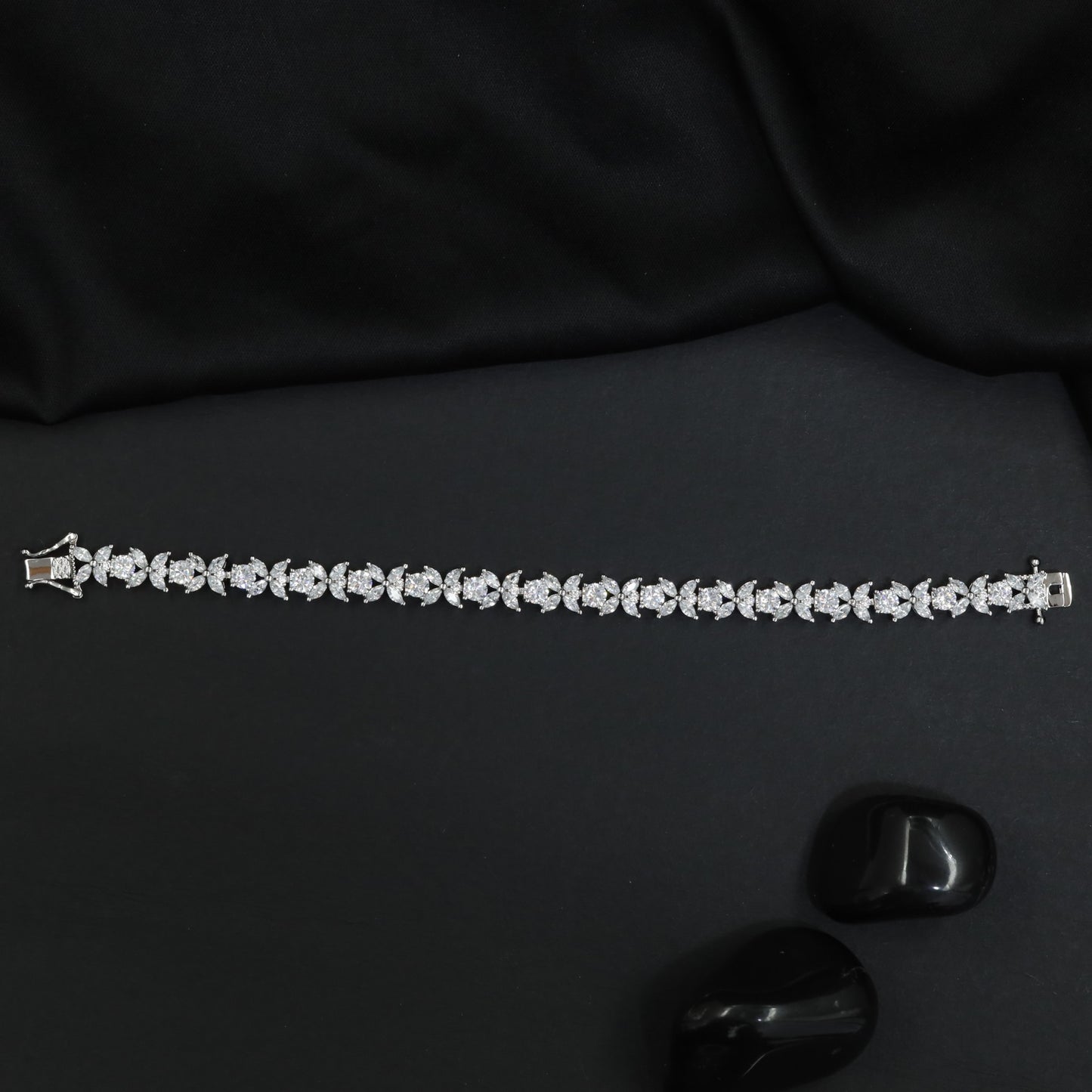 Rhodium Crystal Bracelet with Symmetrical Motif Arrangement