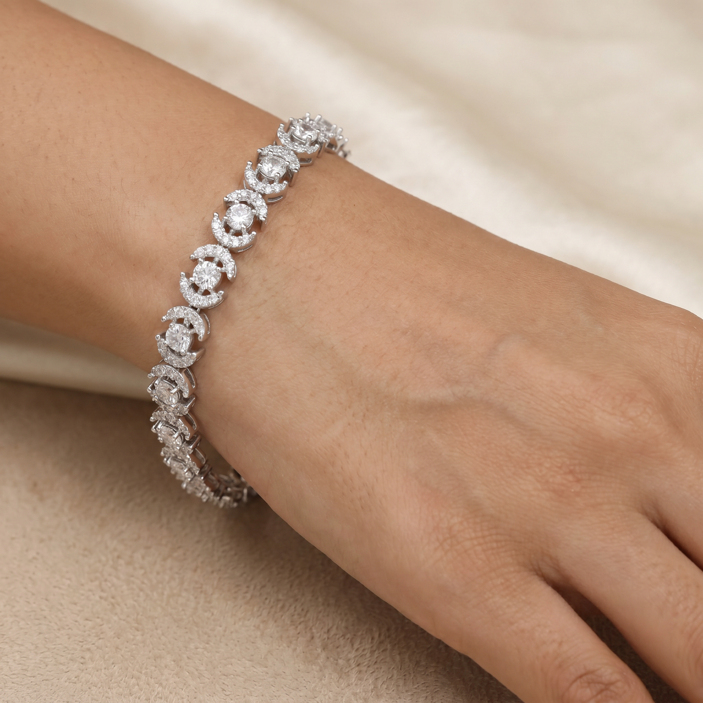 Rhodium Crystal Bracelet with Symmetrical Motif Arrangement