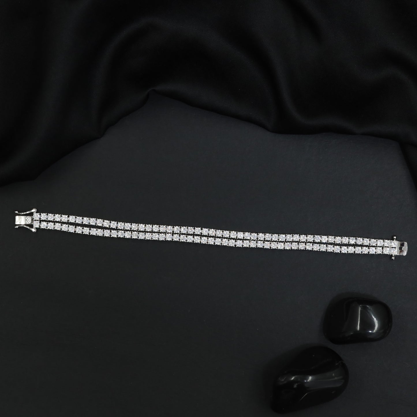 Premium Rhodium Bracelet with Continuous Crystal Sparkle