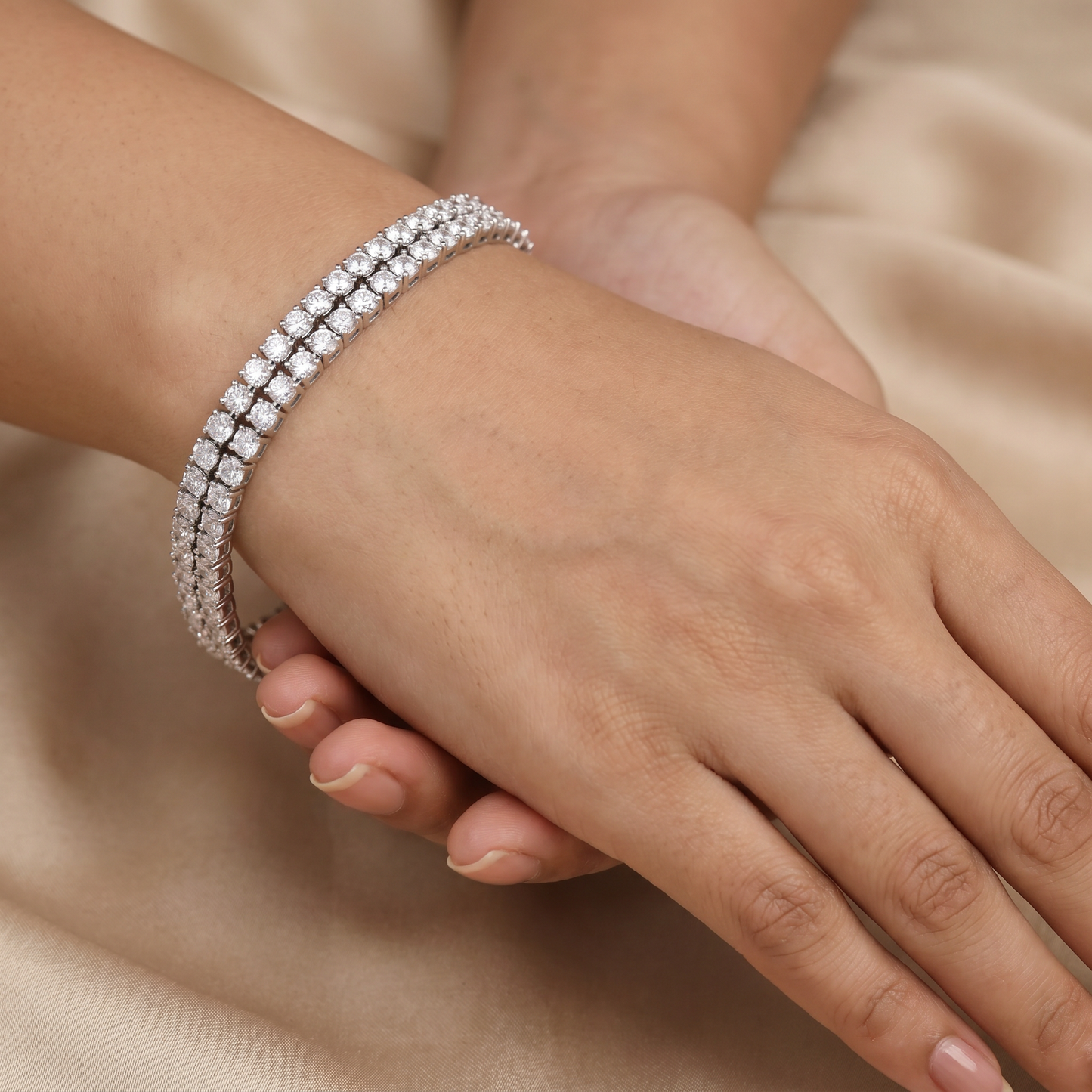 Premium Rhodium Bracelet with Continuous Crystal Sparkle