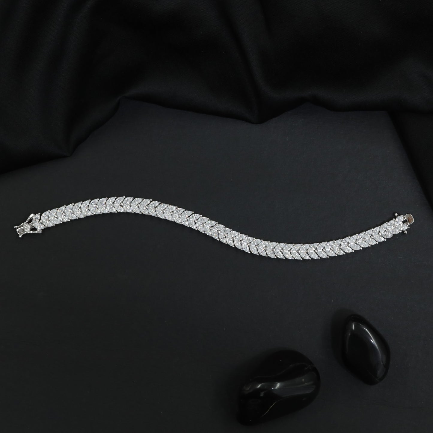 Rhodium Bracelet with Overlapping Marquise Crystal Motifs