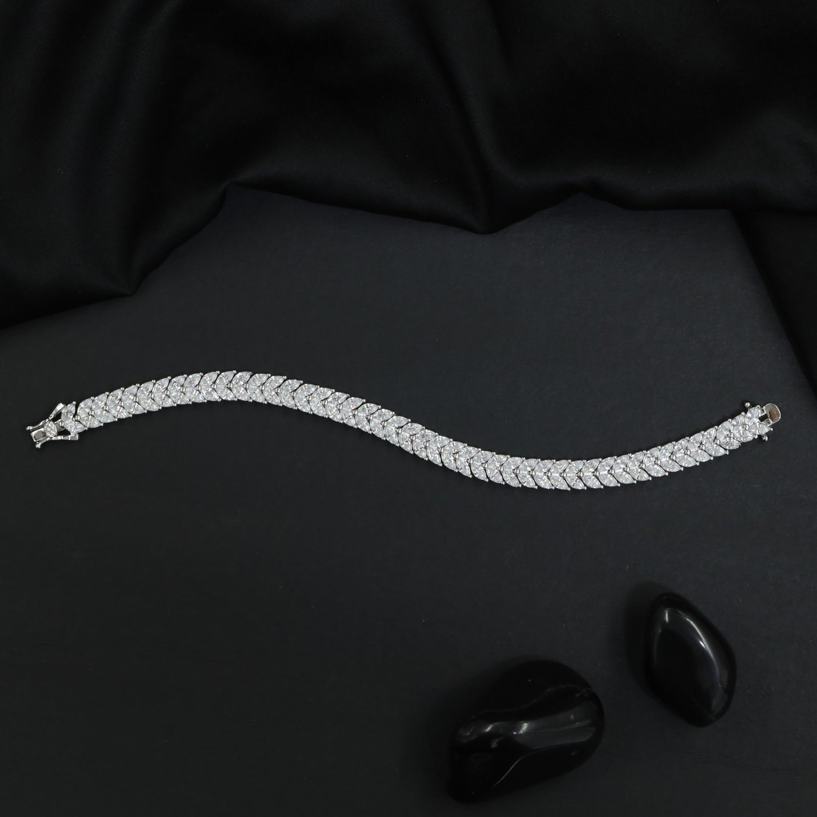 Rhodium Bracelet with Overlapping Marquise Crystal Motifs