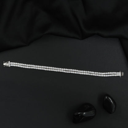 Double Row Rhodium Bracelet with Sparkling Crystal Links