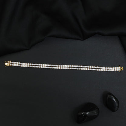 Double Row Rhodium Bracelet with Sparkling Crystal Links