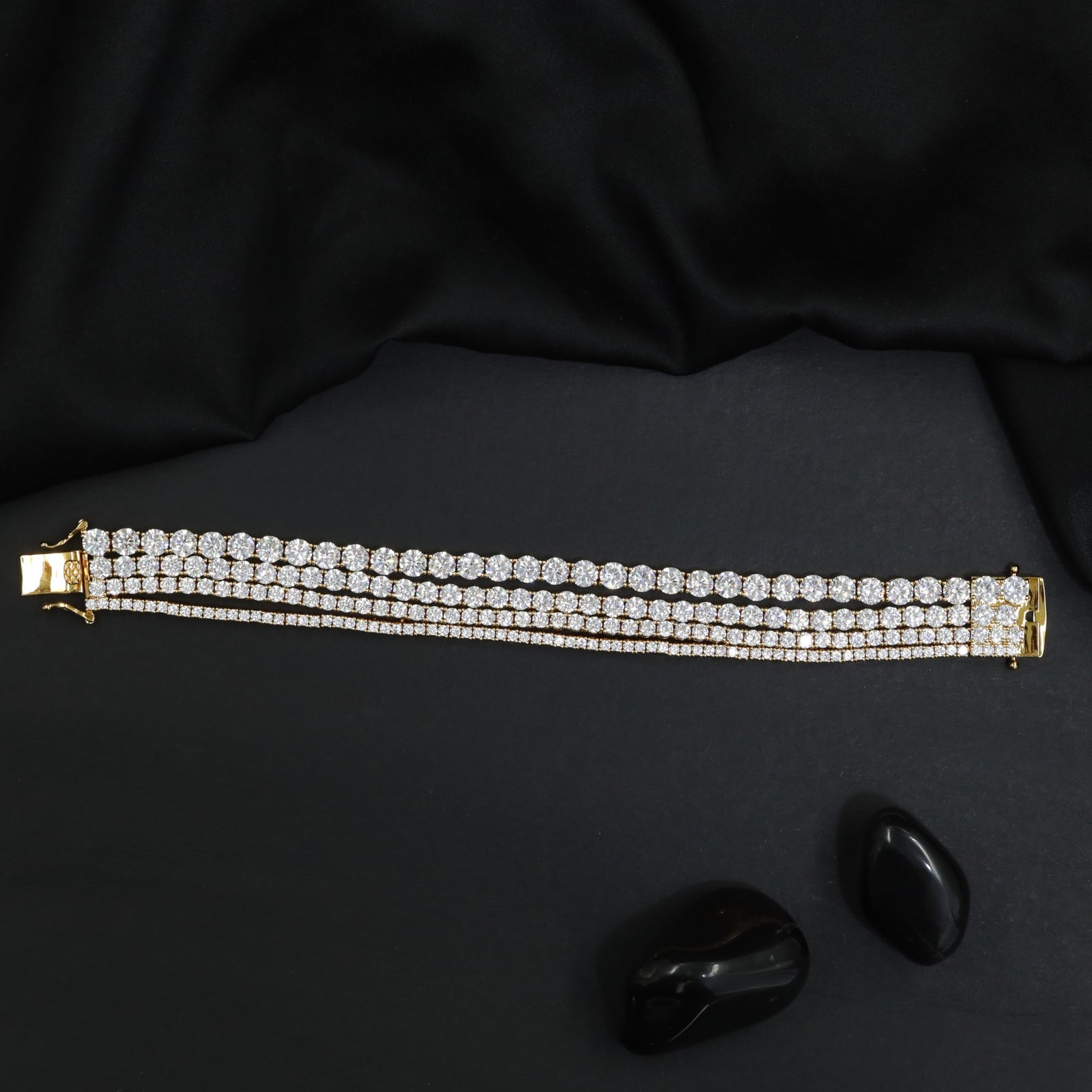 Multi-Row Crystal Bracelet with Round Cluster Motifs