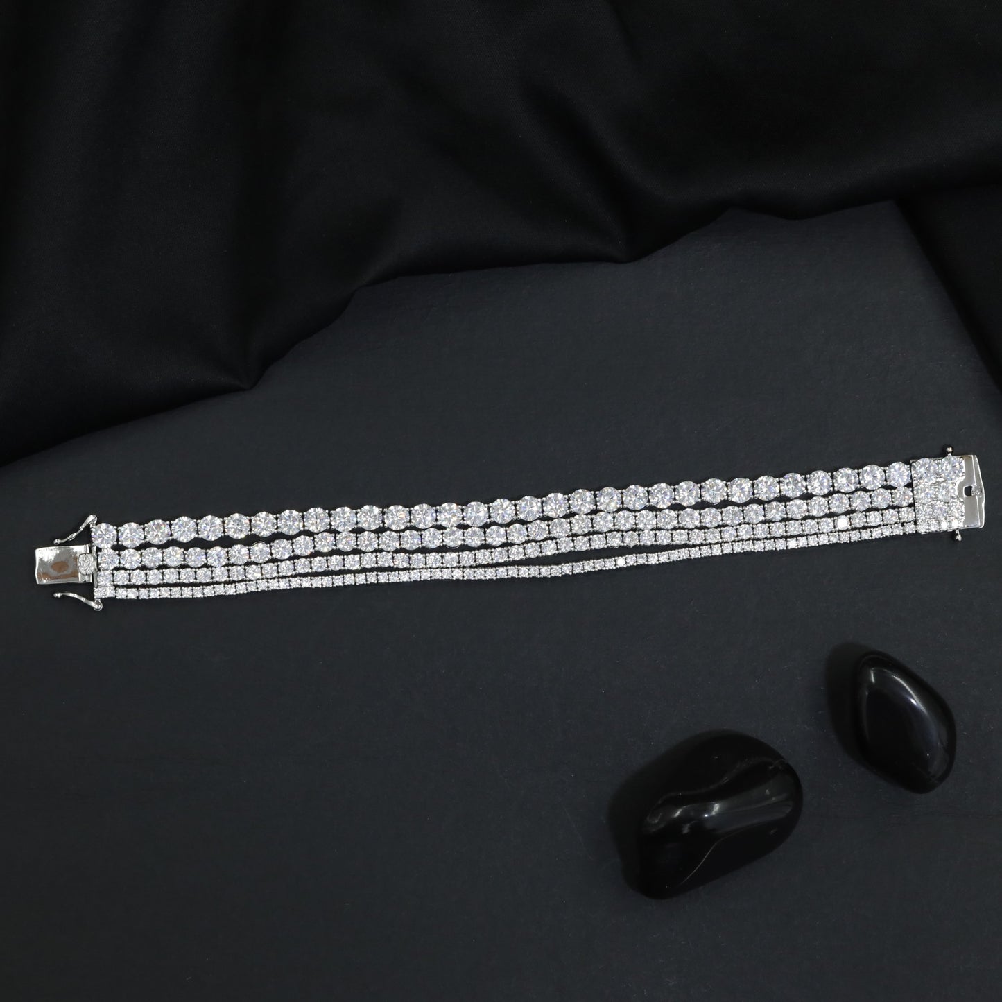 Multi-Row Crystal Bracelet with Round Cluster Motifs