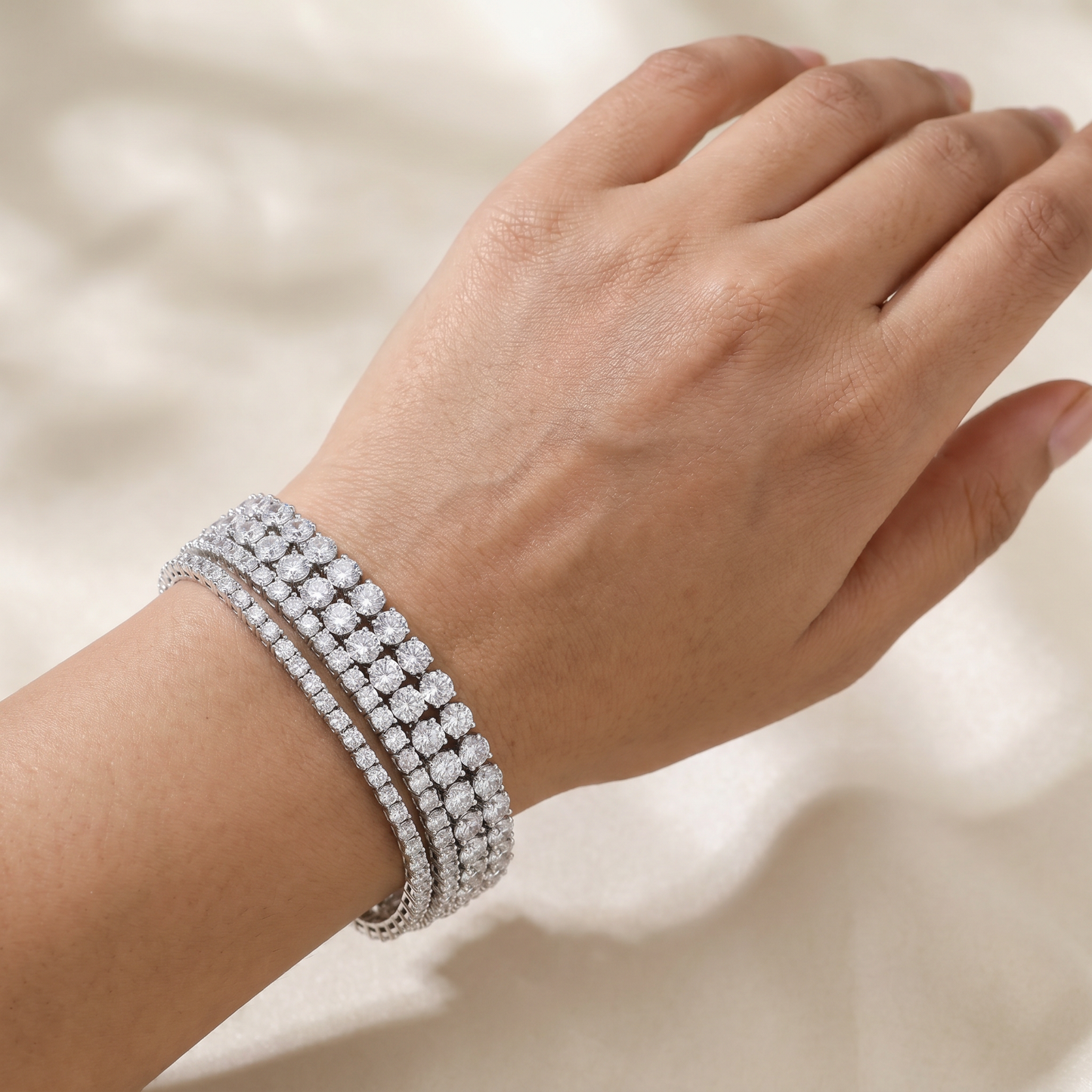 Multi-Row Crystal Bracelet with Round Cluster Motifs